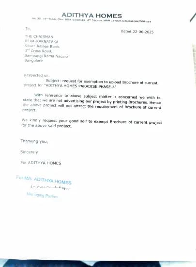 Adithya Homes Paradise Phase-4: Brochure (filed with Karnataka RERA)