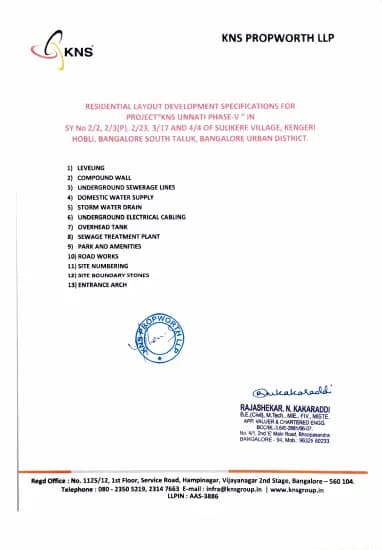 KNS Unnati Phase V: Brochure (filed with Karnataka RERA)
