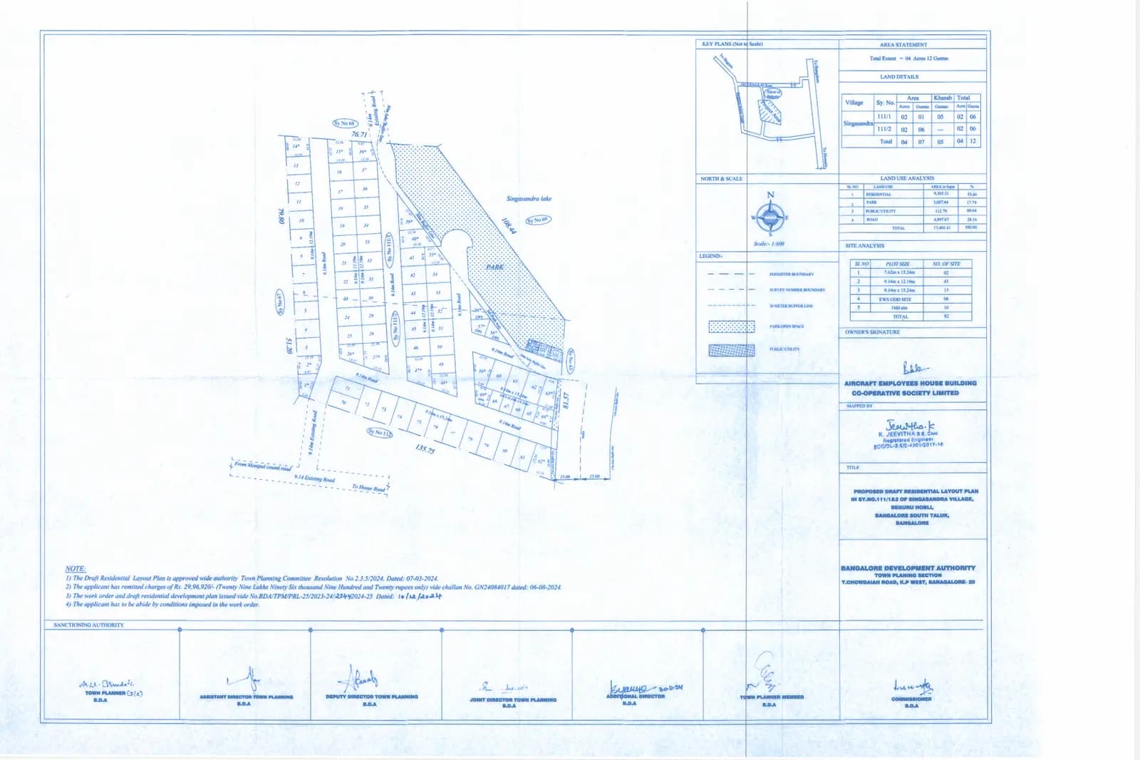 Singasandra AEHBCS Layout: SY NO 111 Approved Plan (filed with Karnataka RERA)