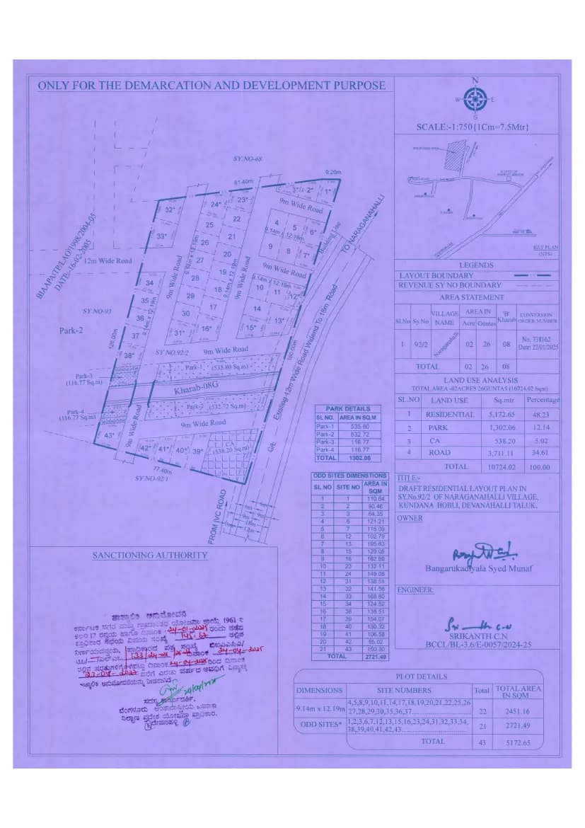 Aurum Valley: Approved Layout Plan/Demarcation Plan (filed with Karnataka RERA)