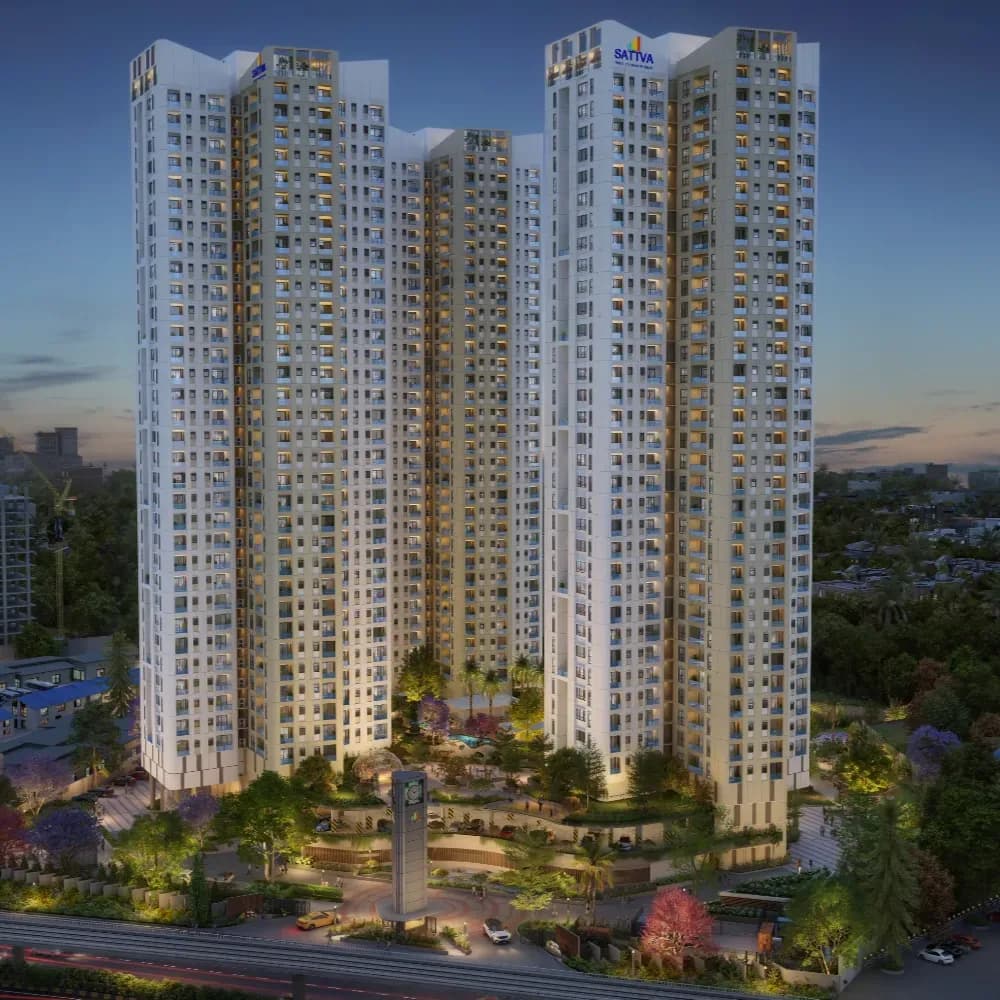 Sattva Aaranya: Elevation night view with city lights (artist’s impression)