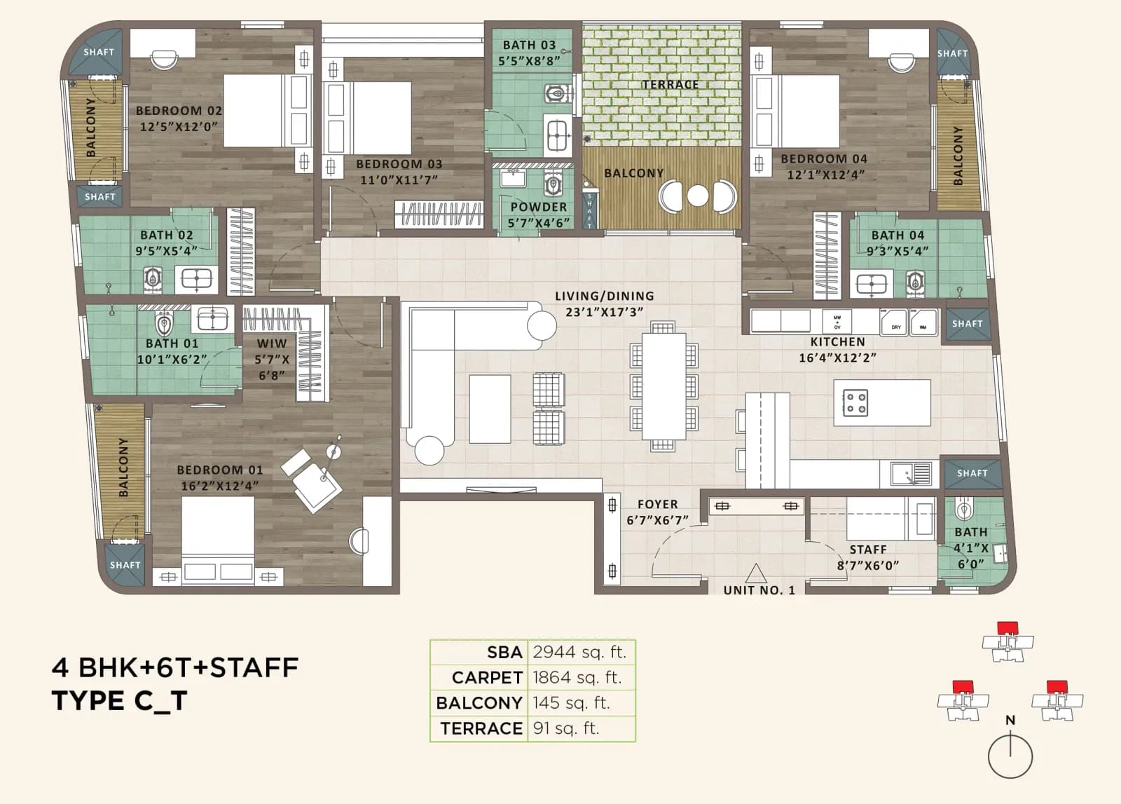 Sattva Aaranya floor plan: 4 BHK floor plan C