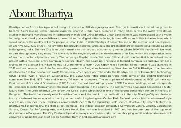 Bhartiya Garden Estate: Brochure, page 2 (filed with Karnataka RERA)