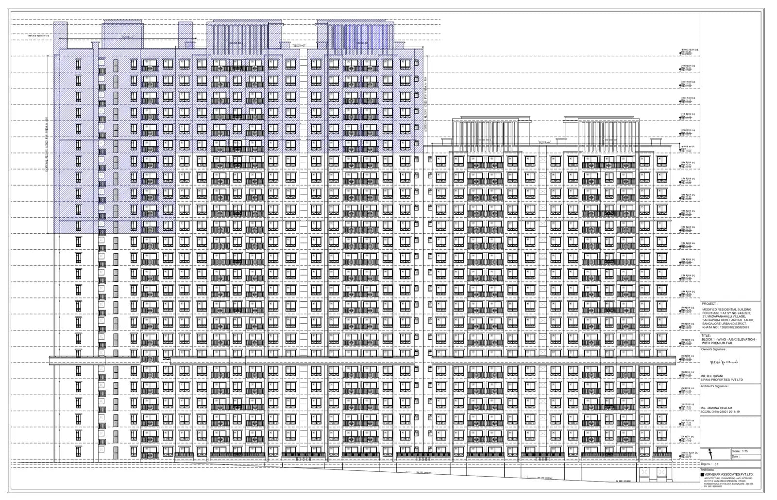 Sipani City Phase-1: Elevation with colour coded of premium FSI, page 1 (filed with Karnataka RERA)