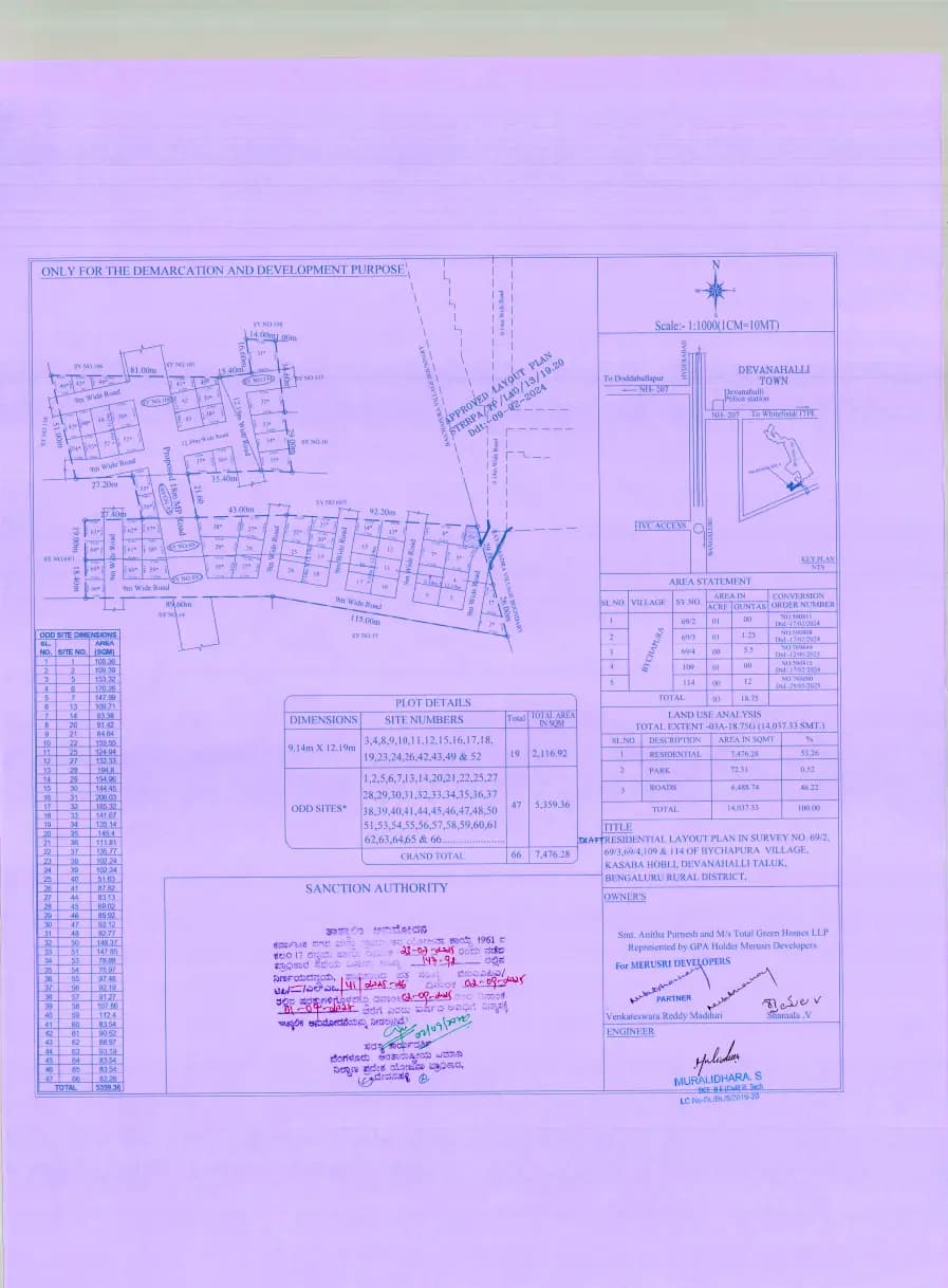 Classic Merusri Canaan Phase - II: Approved Layout Plan/Demarcation Plan (filed with Karnataka RERA)