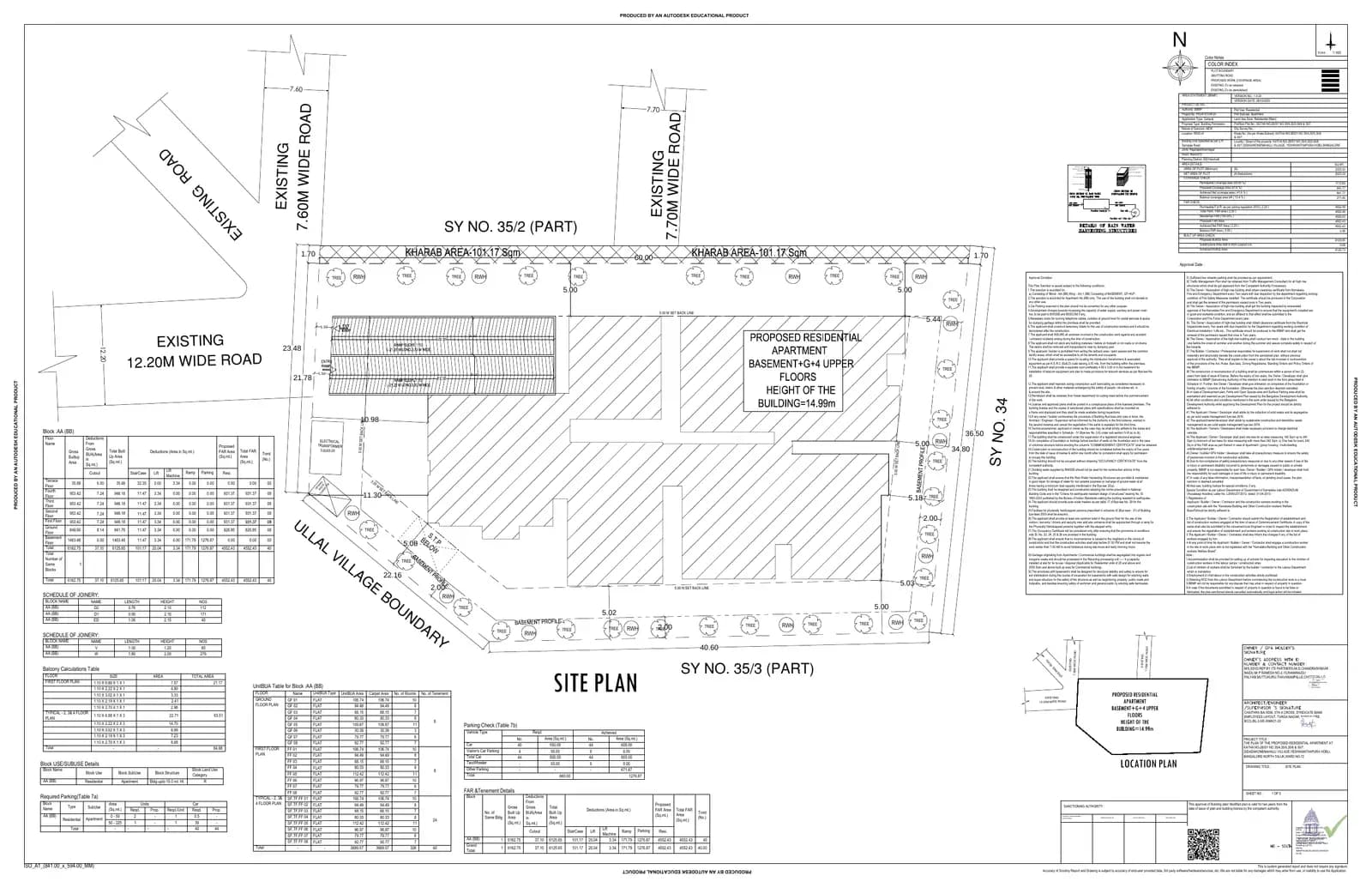 SSVD Gokulam: Approved Building Plan, page 1 (filed with Karnataka RERA)