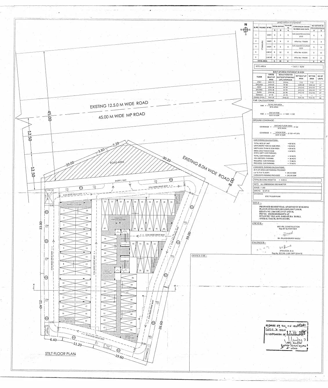 VRL Royal Homes: Approved Building Plan, page 1 (filed with Karnataka RERA)