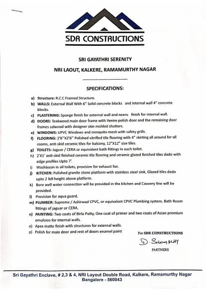 HMT Sri Gayathri Serenity: Brochure, page 1 (filed with Karnataka RERA)