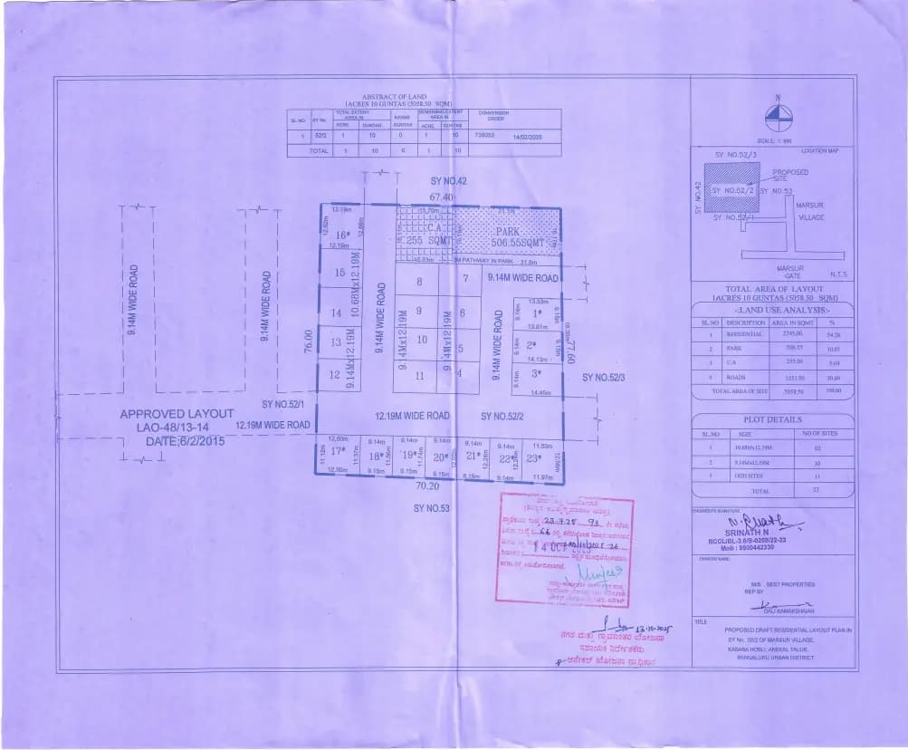 Green Ville: Approved Layout Plan/Demarcation Plan (filed with Karnataka RERA)