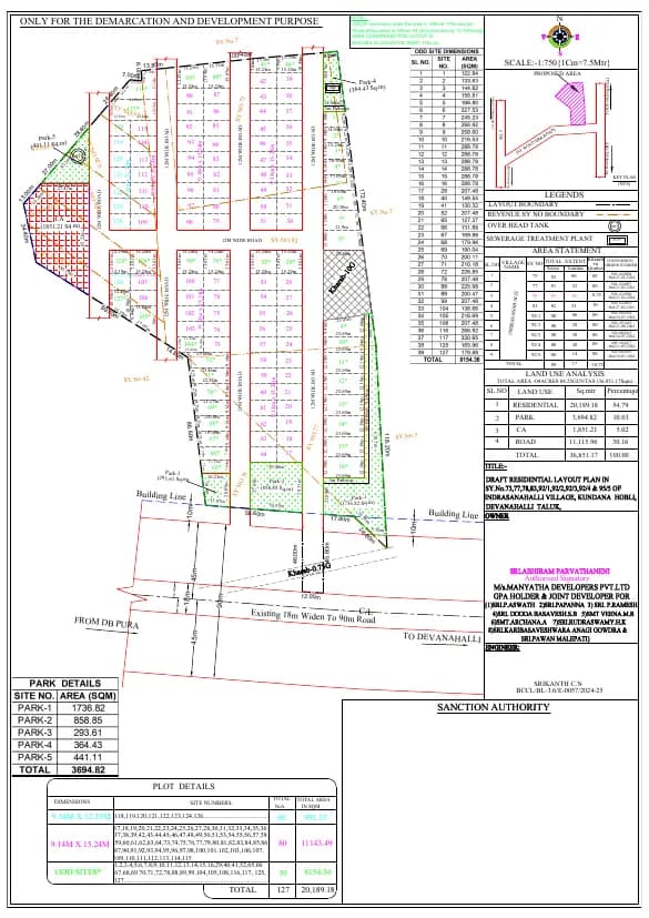 Silversprings: Approved Layout Plan/Demarcation Plan (filed with Karnataka RERA)