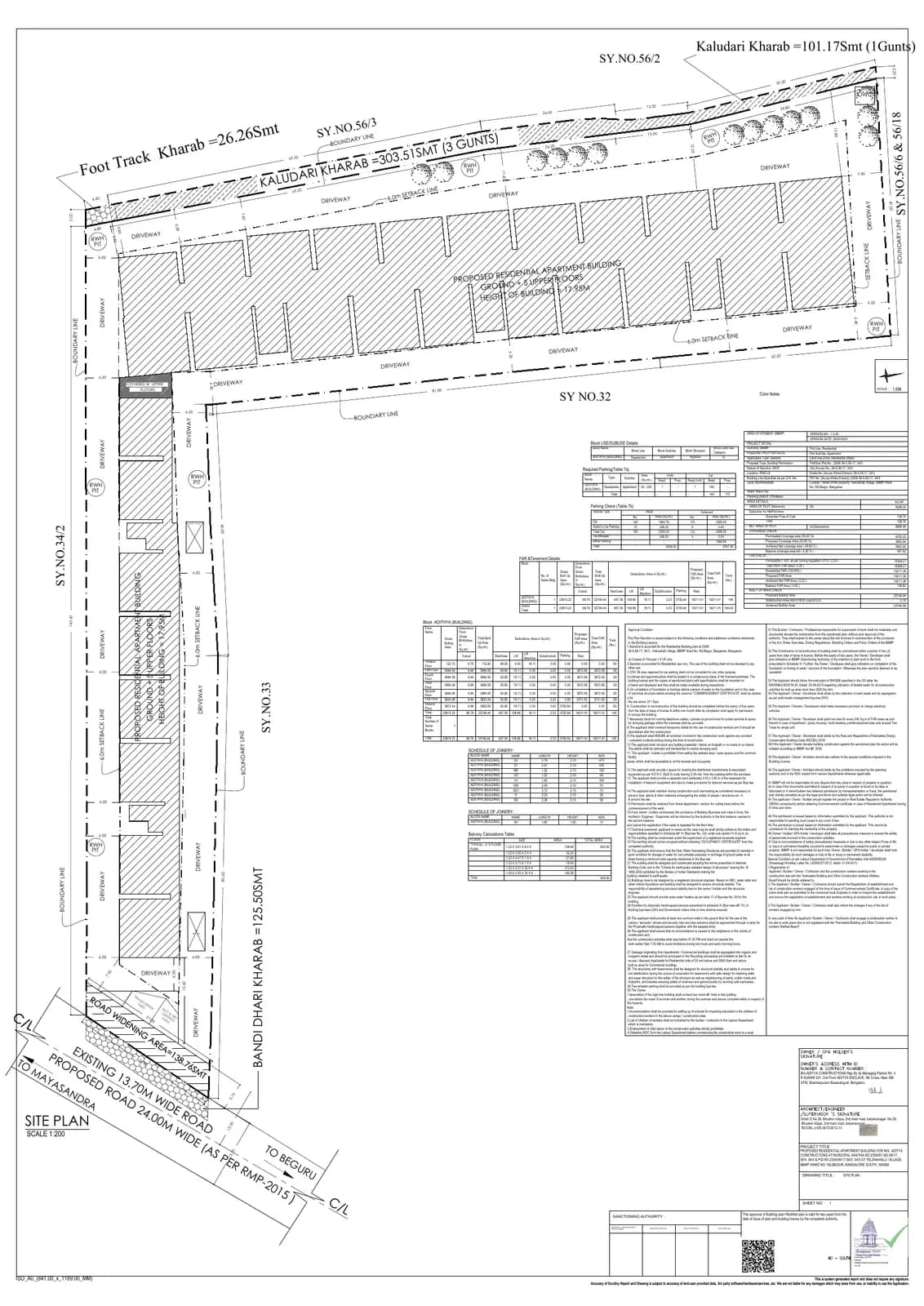 Aditya Raaga: Approved Building Plan, page 1 (filed with Karnataka RERA)
