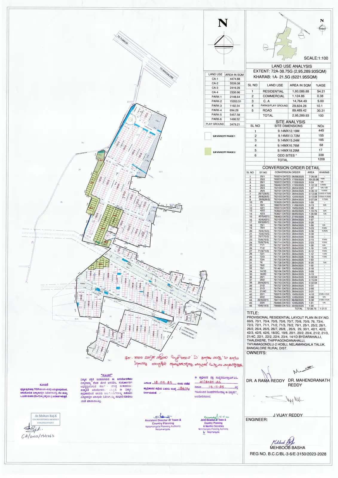 SJR Vivo City Phase 1: Approved Plan( Demarked) with Architect Seal and Signature (filed with Karnataka RERA)