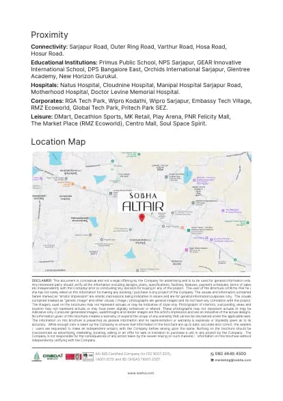 Sobha Altair: 6 SOBHA Altair Brochure Updated, page 4 (filed with Karnataka RERA)
