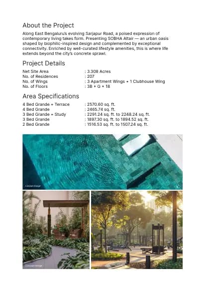 Sobha Altair: Brochure, page 2 (filed with Karnataka RERA)