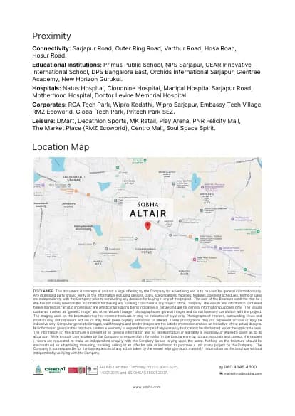 Sobha Altair: Brochure, page 4 (filed with Karnataka RERA)