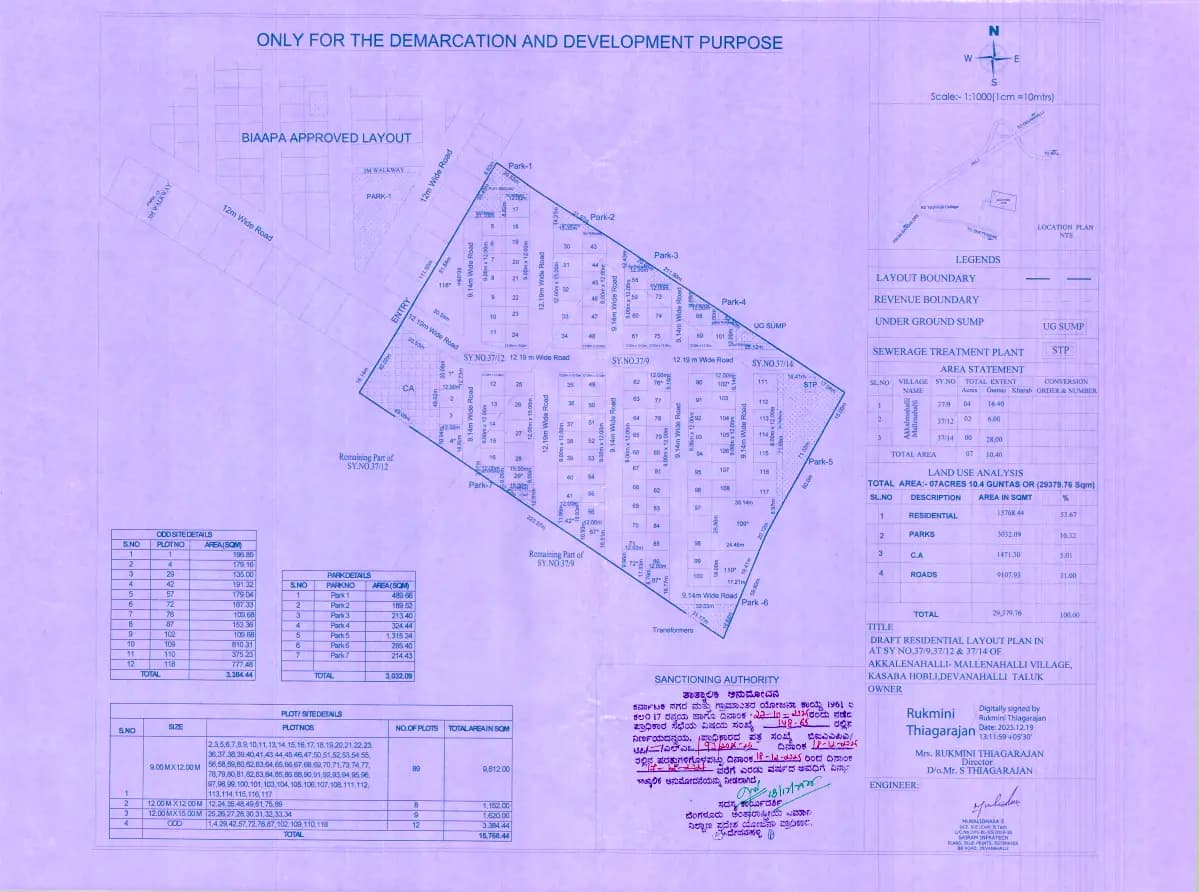 Heritage Enclave: Approved Layout Plan/Demarcation Plan (filed with Karnataka RERA)