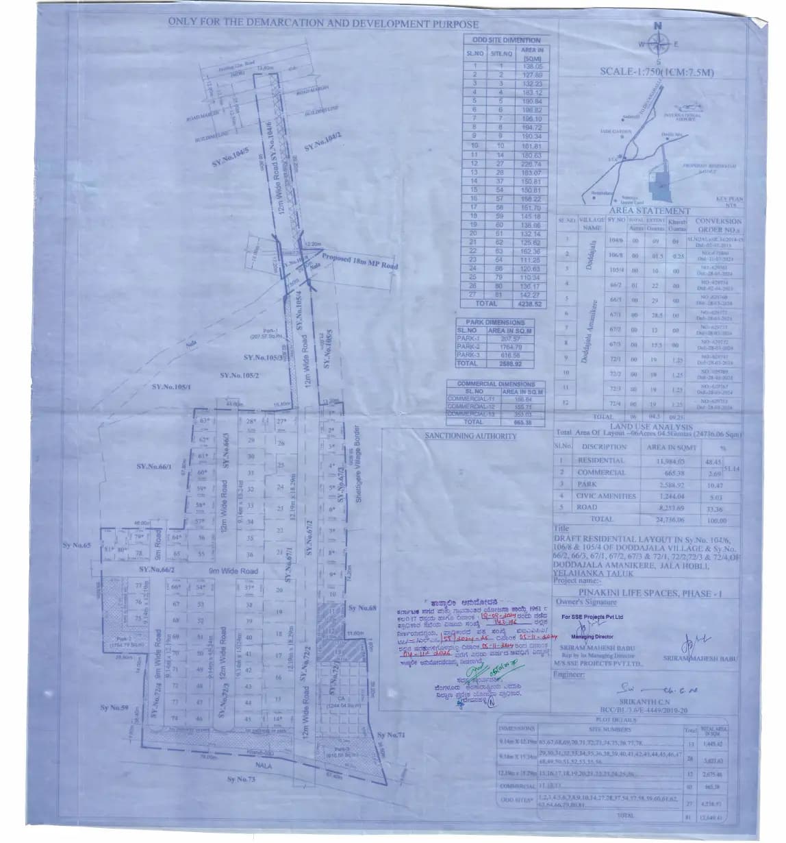 Pinakini Life Spaces Phase 1: Approved Layout Plan/Demarcation Plan (filed with Karnataka RERA)