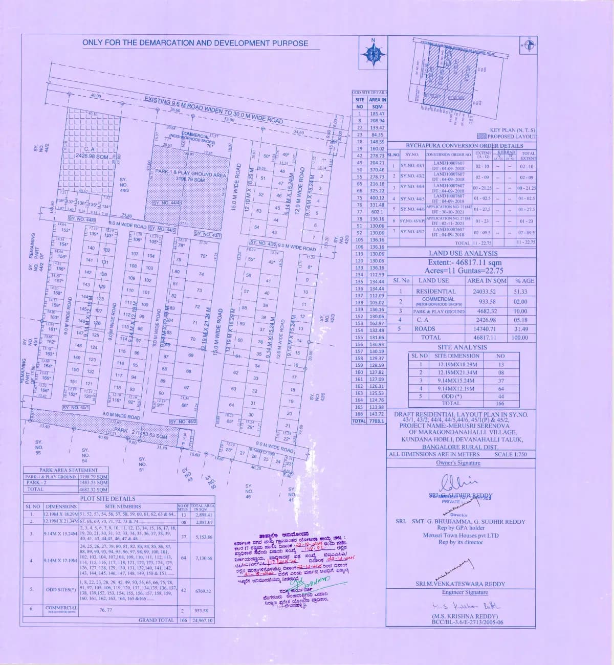 Merusri Serenova: Approved Layout Plan/Demarcation Plan (filed with Karnataka RERA)