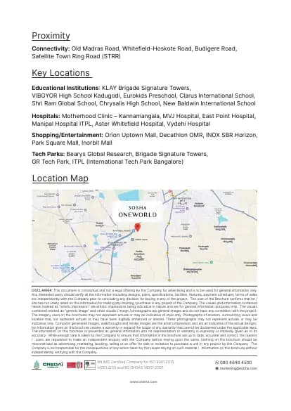 ONE RESIDENCES AT SOBHA ONE WORLD Ph1 W1 and 2: Brochure, page 4 (filed with Karnataka RERA)