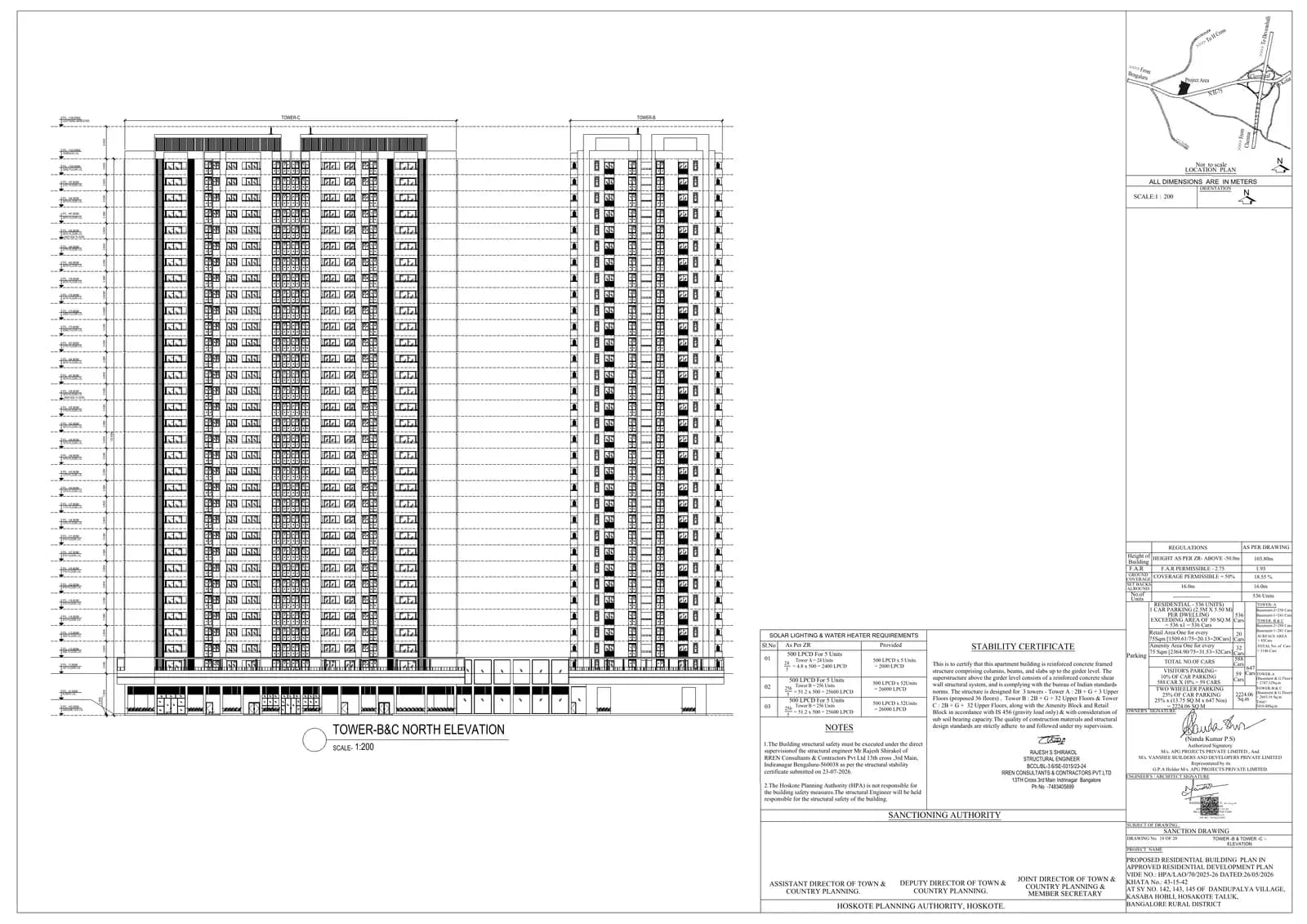 Assetz Naru & Nami Phase 1: 18 Tower B & Tower C Elevation, page 1 (filed with Karnataka RERA)