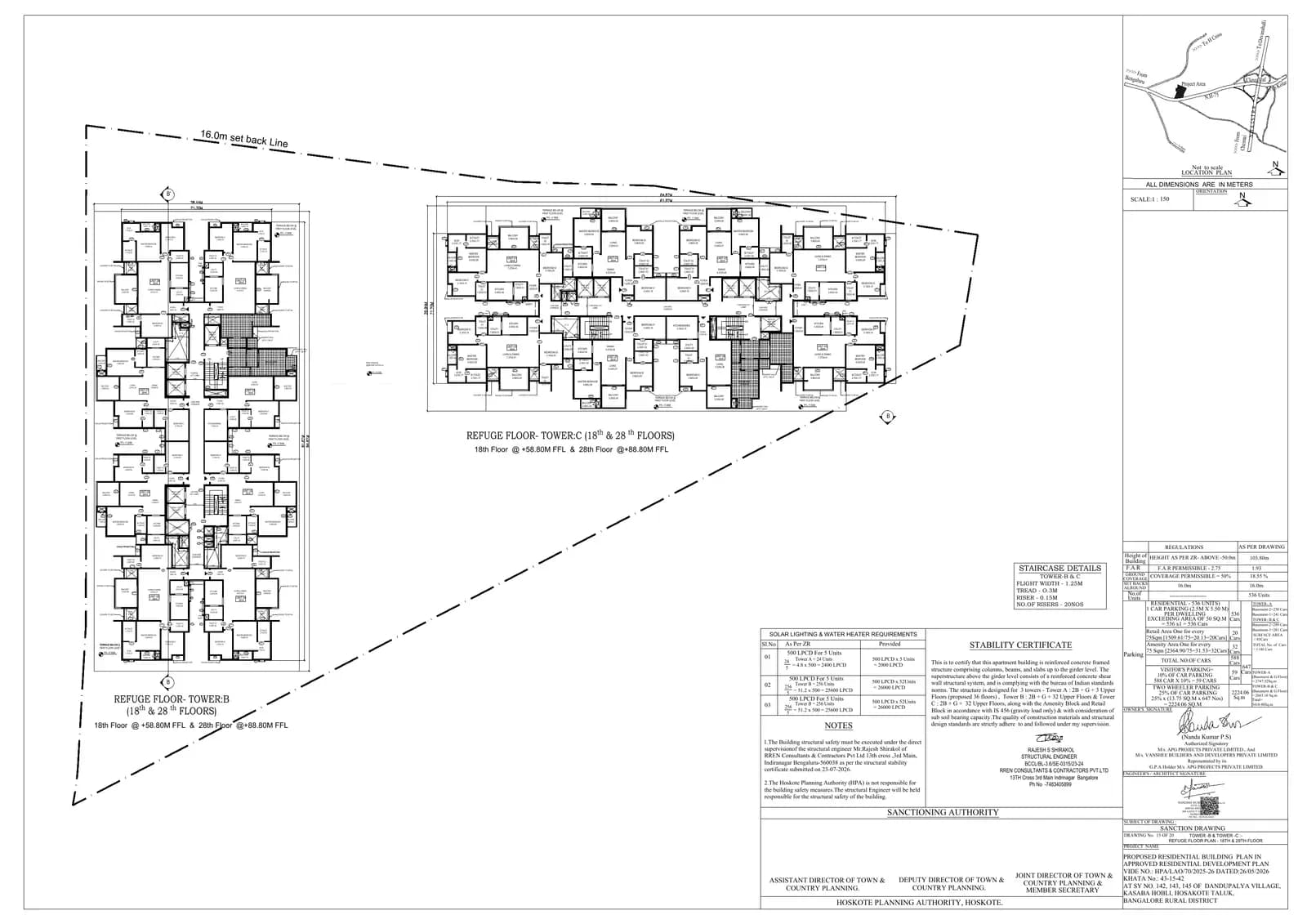 Assetz Naru & Nami Phase 1: 15 Tower B & Tower C Refuge Floor Plan - 18th & 28th Floor, page 1 (filed with Karnataka RERA)