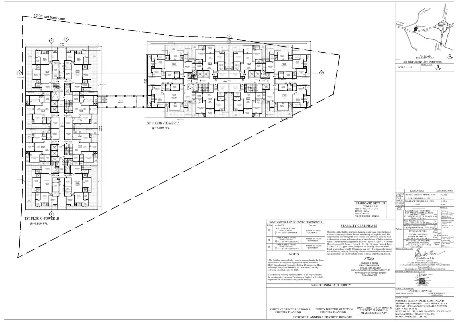 Assetz Naru & Nami Phase 1: 12 Tower B & Tower C 1st Floor Plan, page 1 (filed with Karnataka RERA)