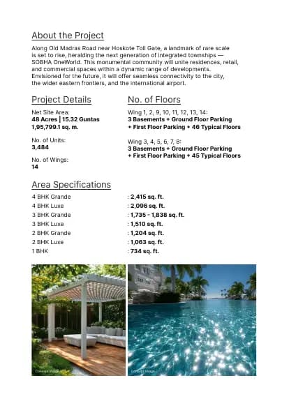 ONE RESIDENCES AT SOBHA ONE WORLD Ph4 W7 and 8: Brochure, page 2 (filed with Karnataka RERA)