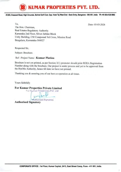 Kumar Platina: Brochure (filed with Karnataka RERA)
