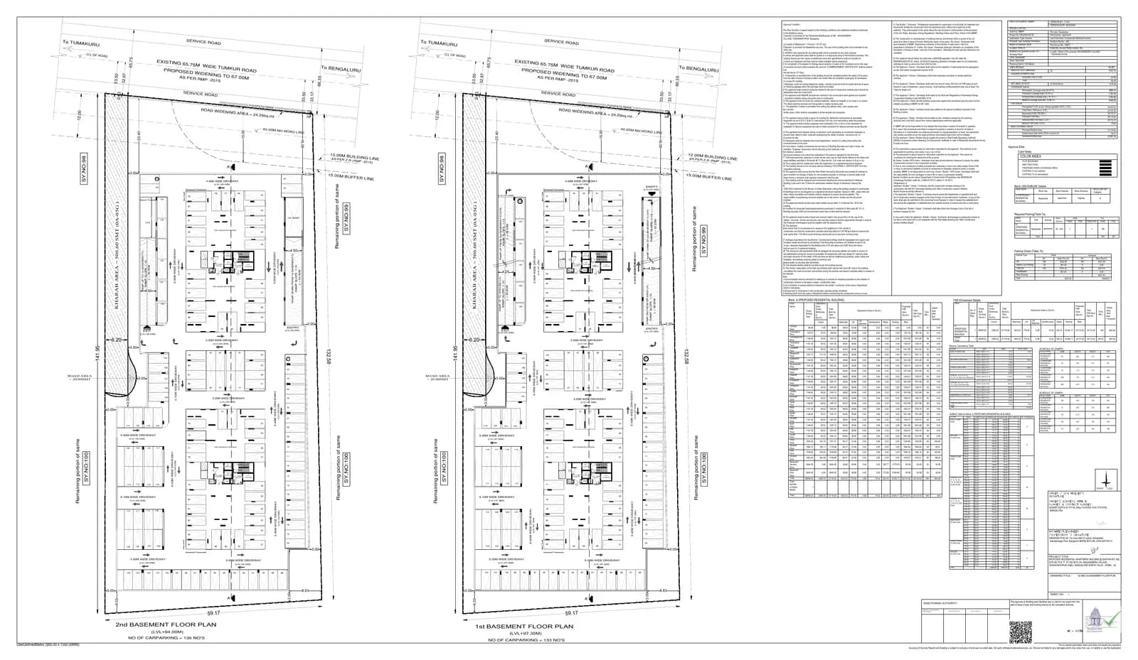 Kumar Platina: Approved Building Plan, page 1 (filed with Karnataka RERA)