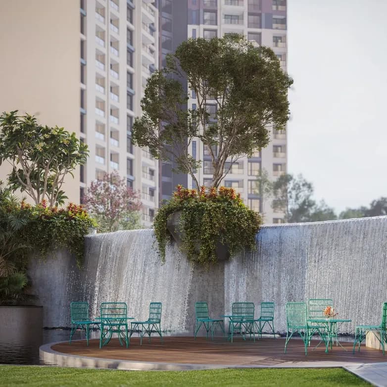 ONE RESIDENCES AT SOBHA ONE WORLD Ph6 W12,13,14: Tranquillity Falls - water feature landscape (artist’s impression)