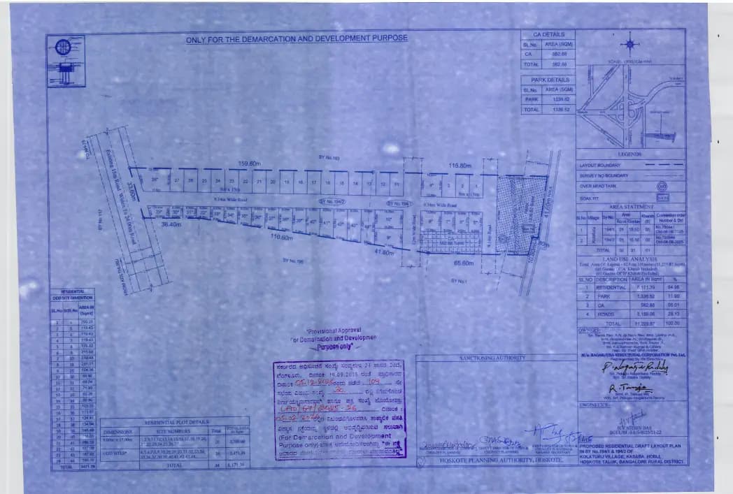 Mizar: Approved Layout Plan/Demarcation Plan (filed with Karnataka RERA)