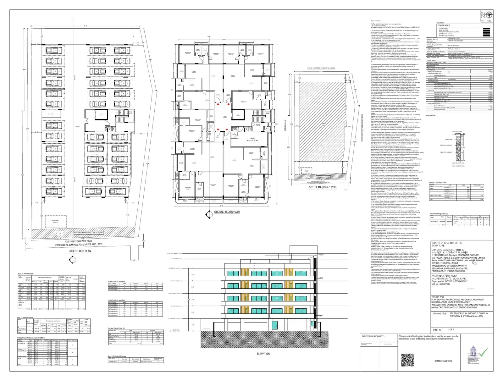 The Arbour Residences: Approved Building Plan, page 1 (filed with Karnataka RERA)