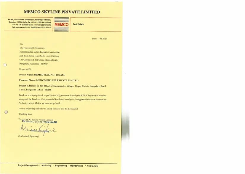 Memco Skyline - Jutaku: Brochure (filed with Karnataka RERA)