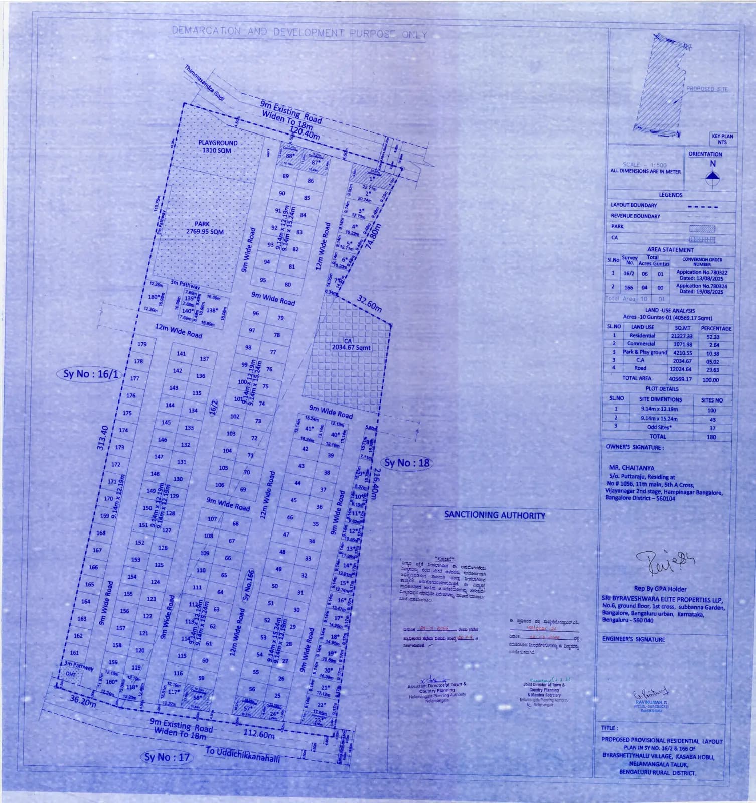 Jyothi Godhuli: Approved Layout Plan/Demarcation Plan (filed with Karnataka RERA)