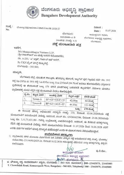 Aranya One: Approved Building Plan, page 1 (filed with Karnataka RERA)