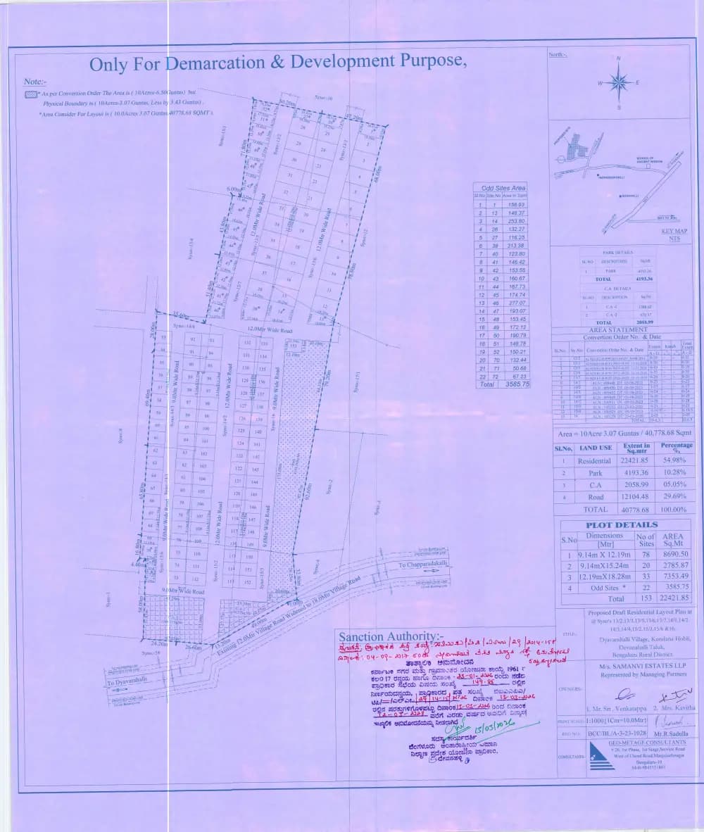 Highgrove: Approved Layout Plan/Demarcation Plan (filed with Karnataka RERA)