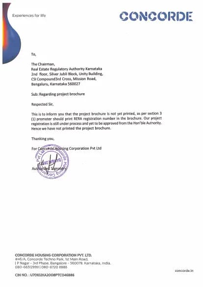 Concorde Sienna: PROJECT BROCHURE (filed with Karnataka RERA)