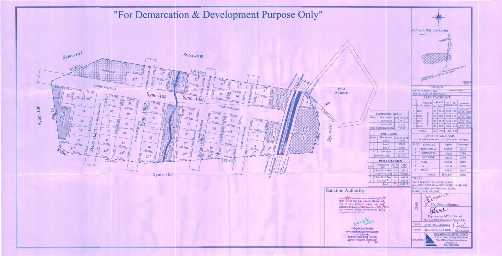 The Northern Chimes: Approved Layout Plan/Demarcation Plan (filed with Karnataka RERA)