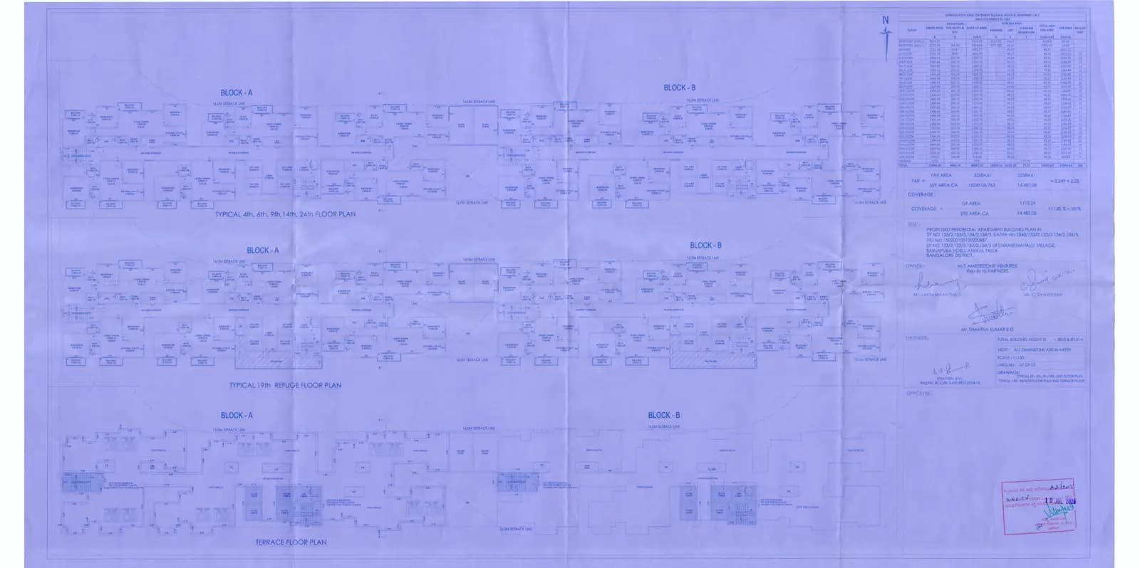 Amberstone Vectra: 5 Floor plan and Terrace Plan (filed with Karnataka RERA)
