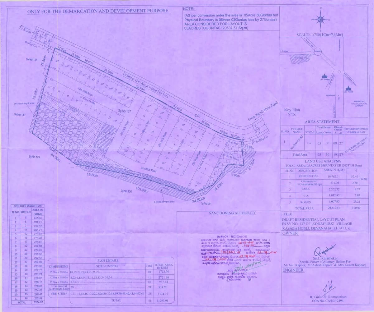 Devan Hills: Approved Layout Plan/Demarcation Plan (filed with Karnataka RERA)