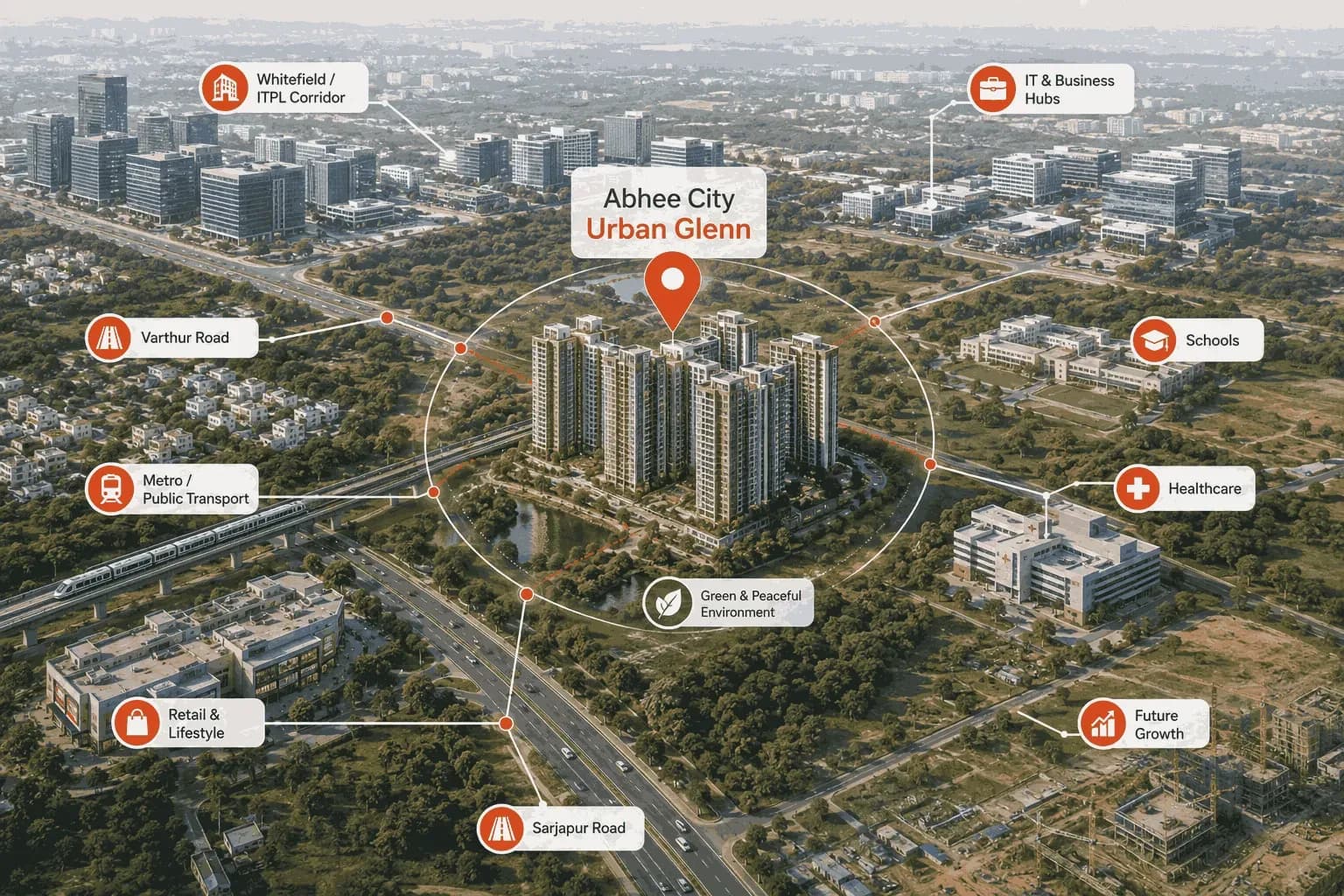 Abhee City Urban Glenn: Location and connectivity map to key areas (artist’s impression)