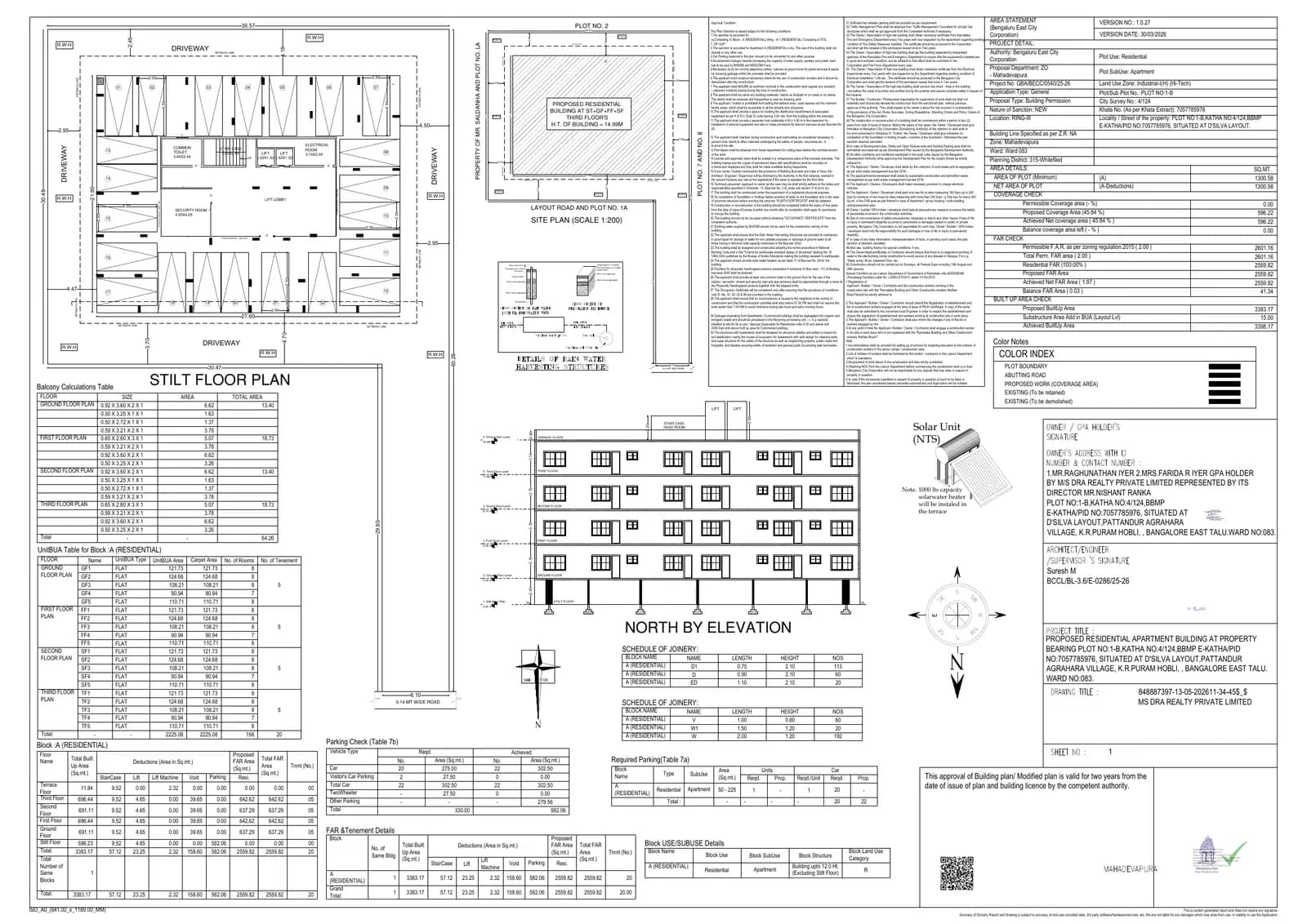 Ranka Amber: Approved Building Plan, page 1 (filed with Karnataka RERA)