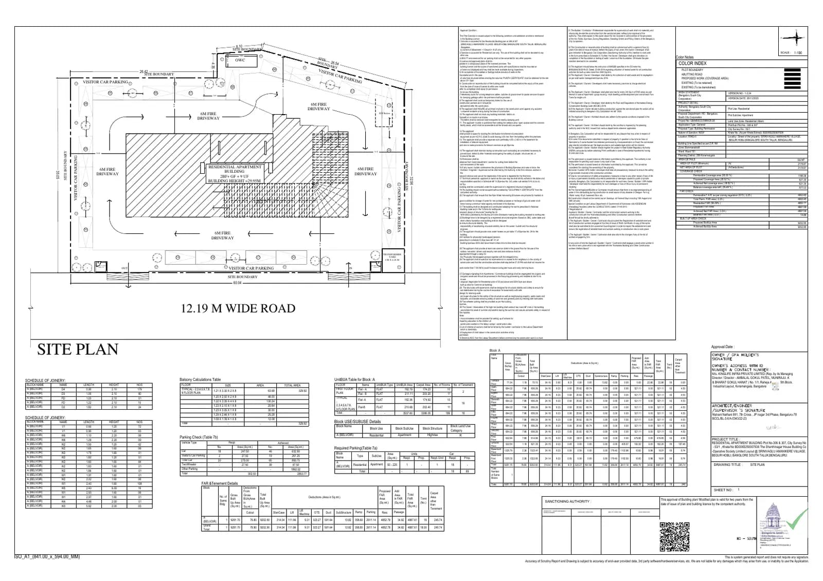 Belvoir: Approved Building Plan, page 1 (filed with Karnataka RERA)