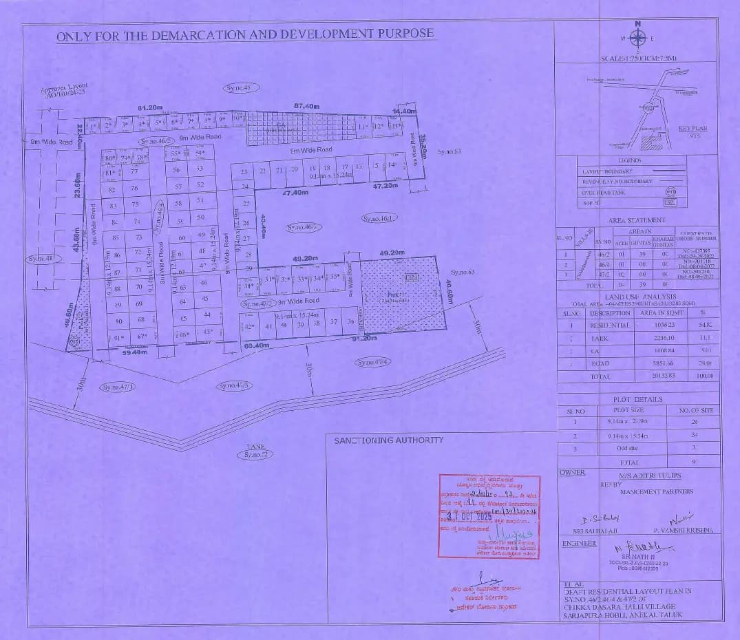 Aditri Tulips: Approved Layout Plan/Demarcation Plan (filed with Karnataka RERA)