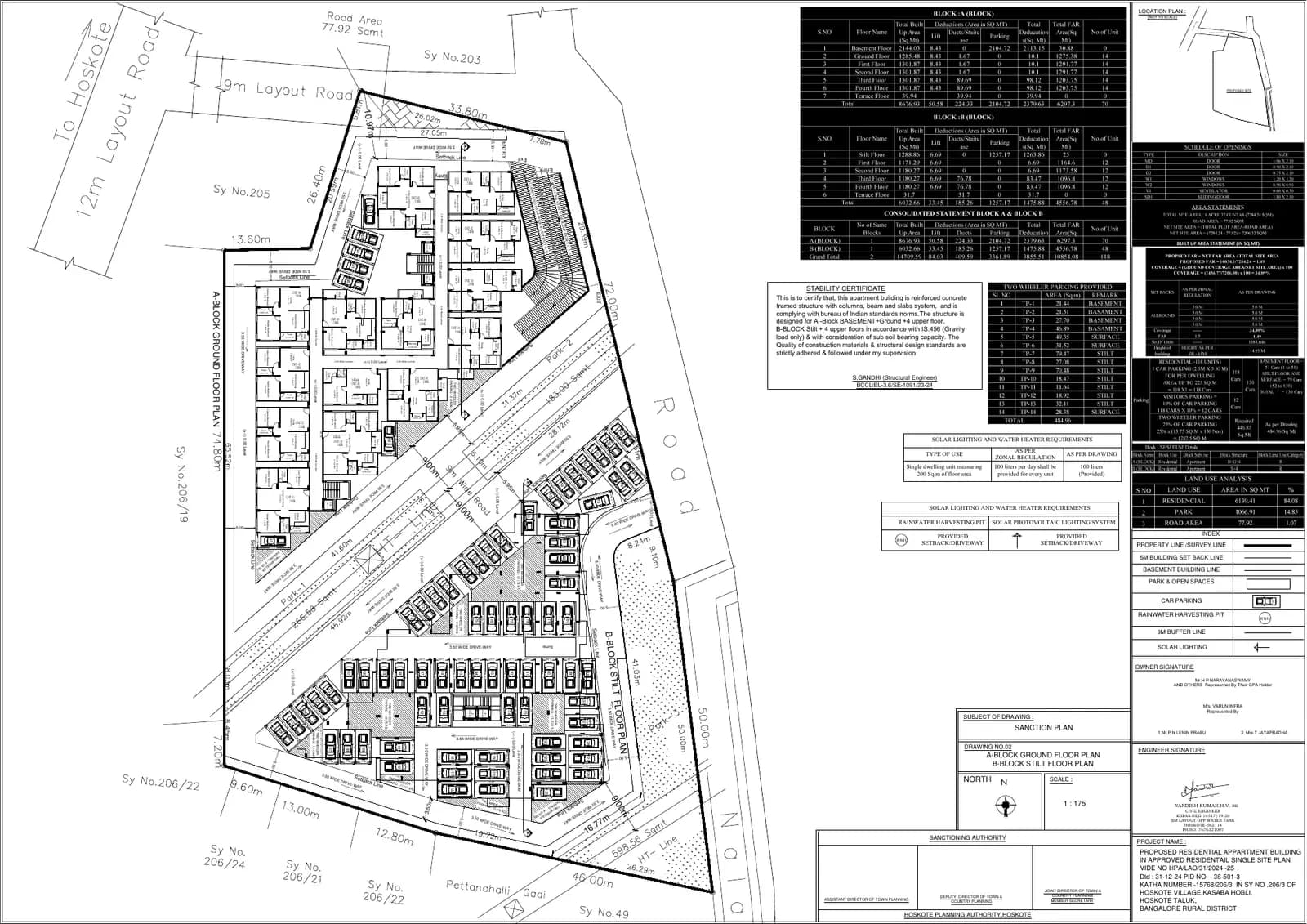 Urban Greens: 2 A Block Ground and B Block Stilt Floor plan.pdf, page 1 (filed with Karnataka RERA)