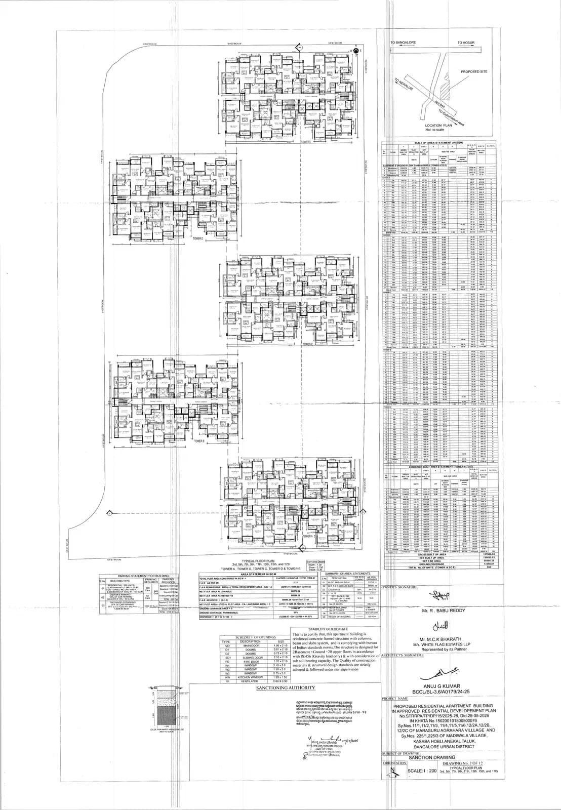 Signature Regal: TYPICAL FLOOR PLAN 3RD,5TH,7TH,9TH,11TH,13TH,15TH,17TH, TOWER-A,B,C,D,E (filed with Karnataka RERA)