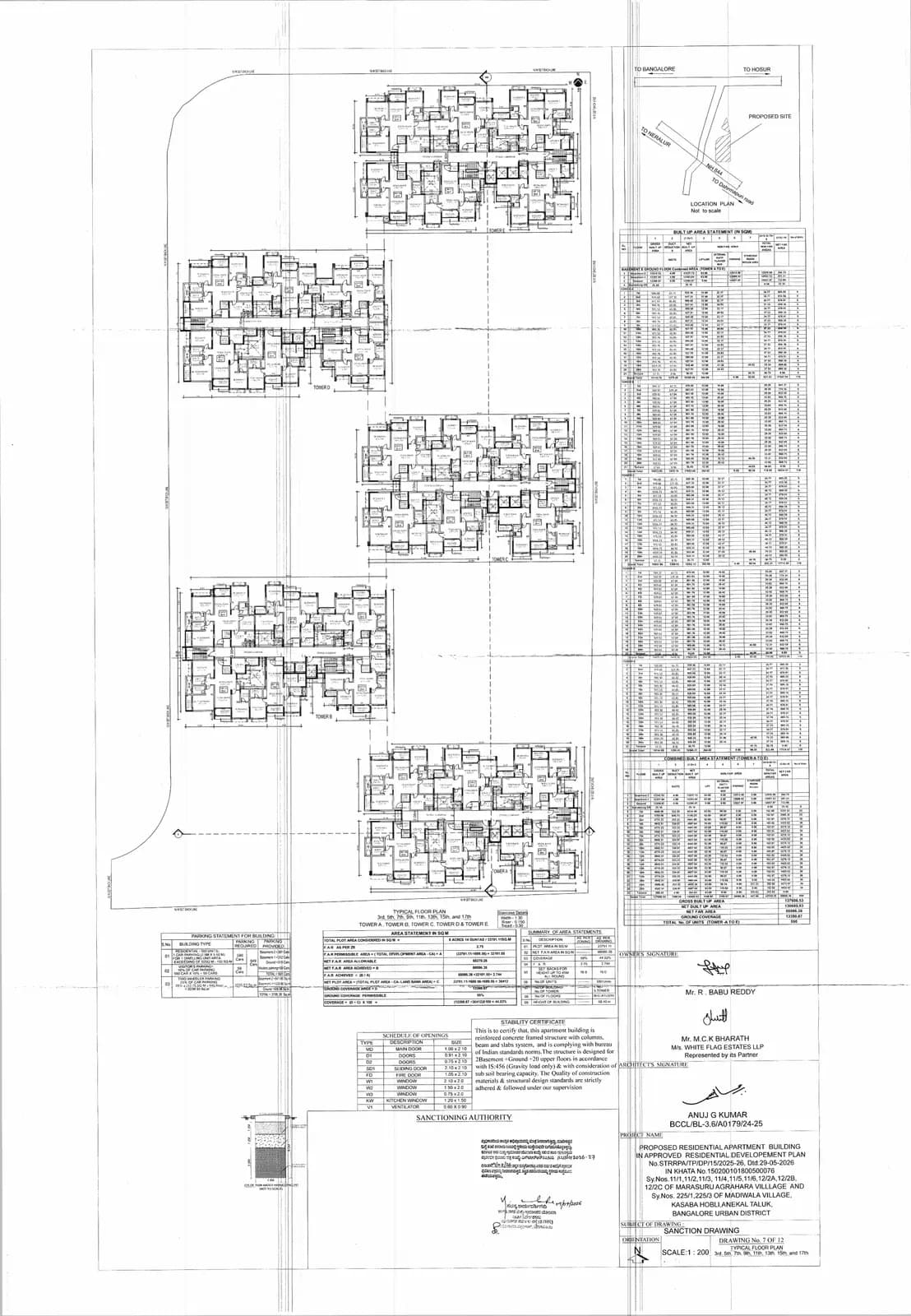 Signature Regal: TYPICAL FLOOR PLAN 3RD,5TH,7TH,9TH,11TH,13TH,15TH,17TH, TOWER-A,B,C,D,E.pdf (filed with Karnataka RERA)