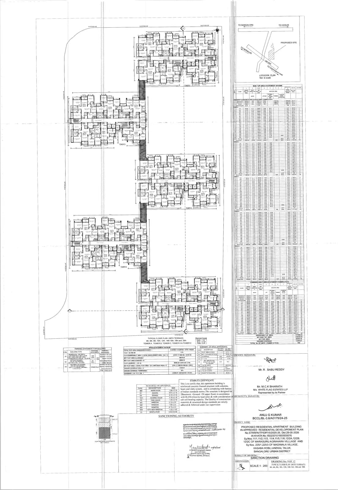 Signature Regal: TYPICAL FLOOR PLAN WITH TERRACE 4TH,96TH,8TH,10TH,12TH,14TH,16TH,18TH,20TH (filed with Karnataka RERA)