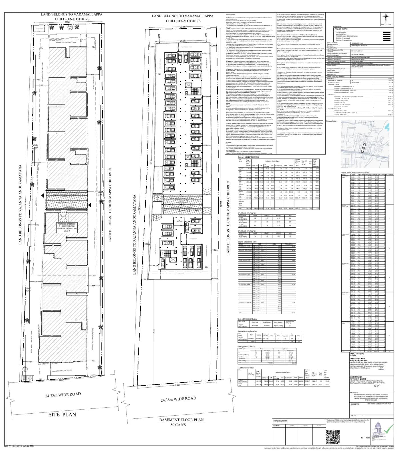 Aditi North Star: SITE PLAN & BASEMENT FLOOR PLAN (filed with Karnataka RERA)