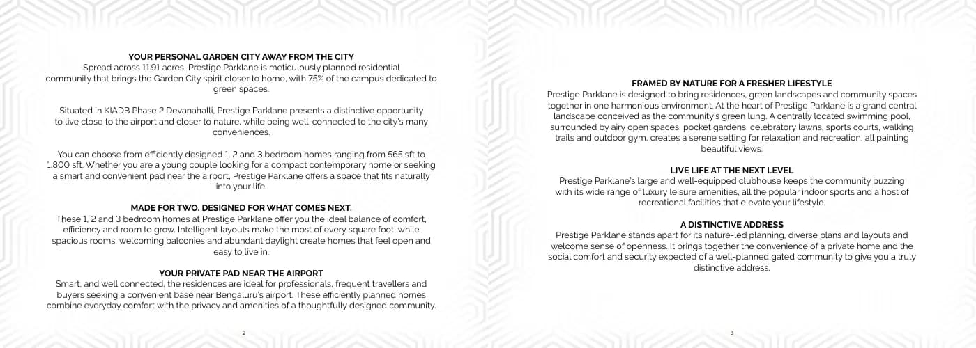 Prestige Parklane: Prestige Parklane RERA Brochure, page 2 (filed with Karnataka RERA)